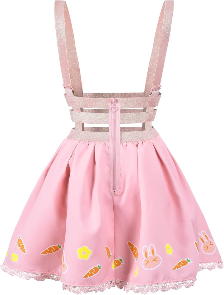 Landofgenie Damen Overalls Kawaii Rock Rosa Röcke High Waisted Mini Rock Overall Rock Romper Plus Si