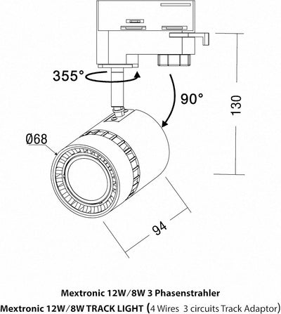 Mextronic 3-Phasen-Strahler/LED-Schienenleuchte inkl Adapter - Neutralweiss