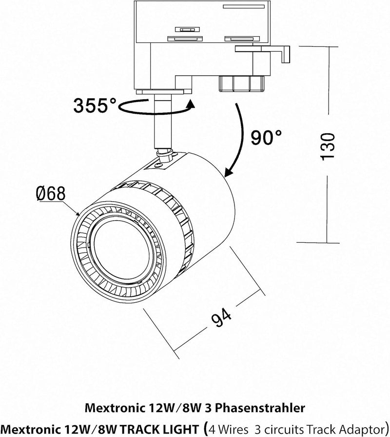 Mextronic 3-Phasen-Strahler/LED-Schienenleuchte inkl Adapter - Neutralweiss