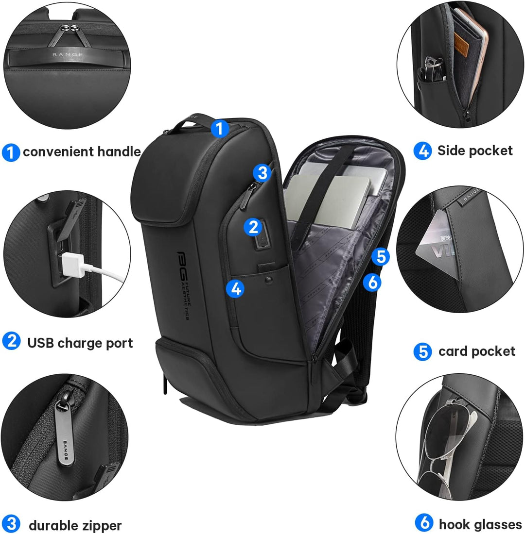 BANGE Laptop Business Männer Rucksack Wasserdicht Grosse Kapazität Externe Lade Port Tasche Grau Mod