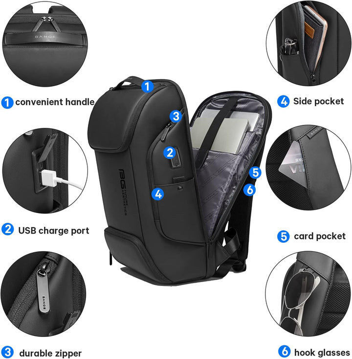BANGE Laptop Business Männer Rucksack Wasserdicht Grosse Kapazität Externe Lade Port Tasche Grau Mod