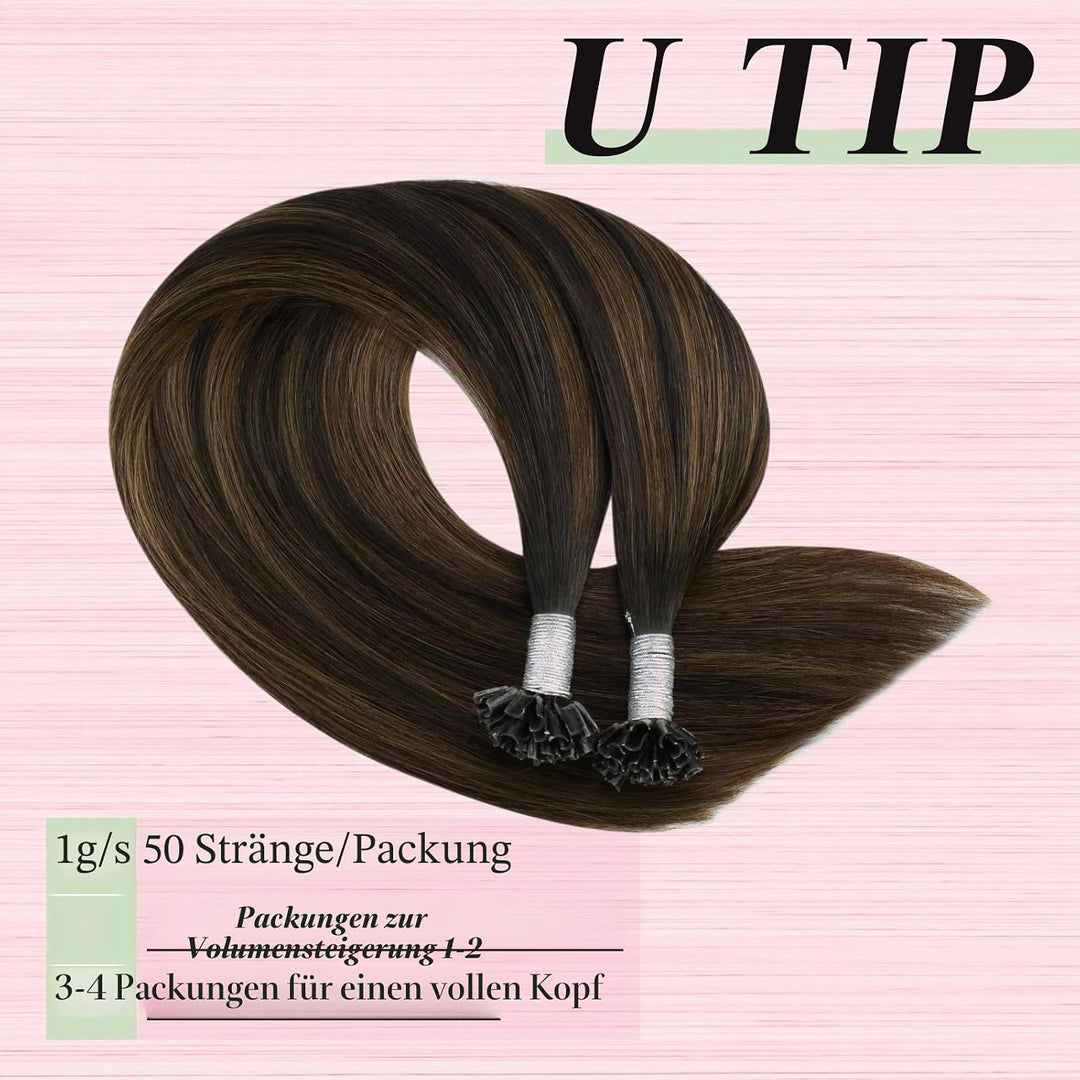 YoungSee Extensions Echthaar Bondings Ombre Keratin U Tip Extensions Echthaar Braun Ombre Mittelbrau