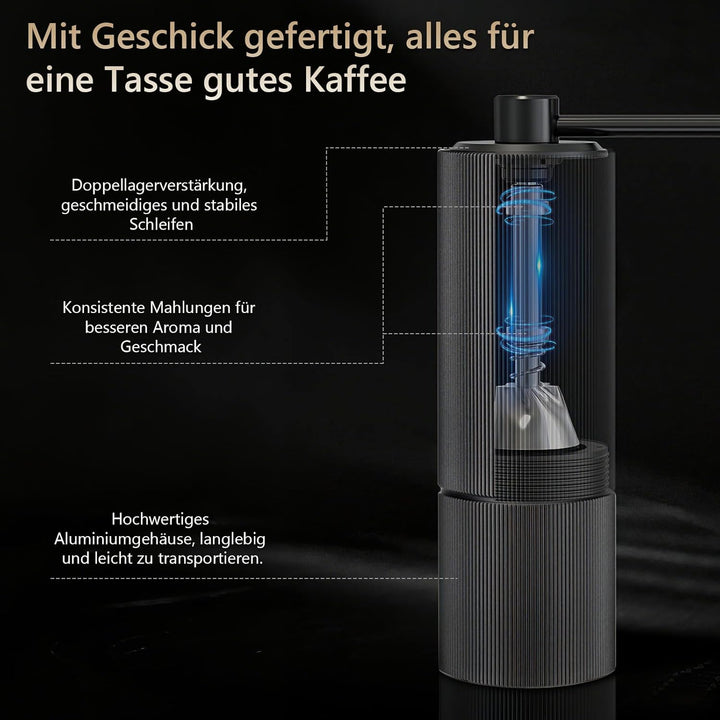Manuelle Kaffeemühle, Handkaffeemühle mit 30 Einstellbaren Stufen, Kaffeemühle Manuell mit Edelstahl