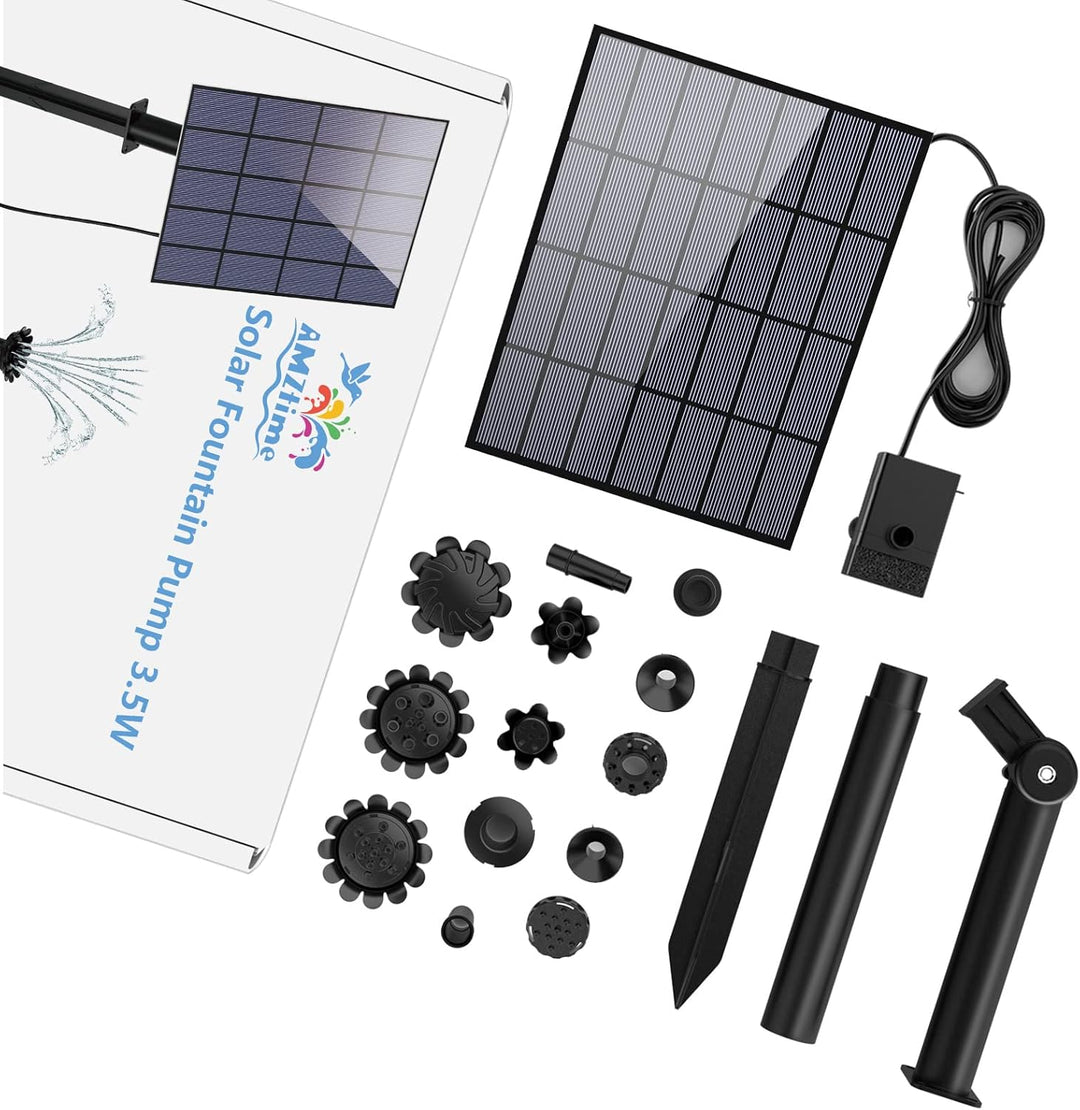 AMZtime 3,5W DIY Solar Springbrunnen für Aussen mit 1,5M Wasserleitung und Pfahl, Upgrade Solar Teic