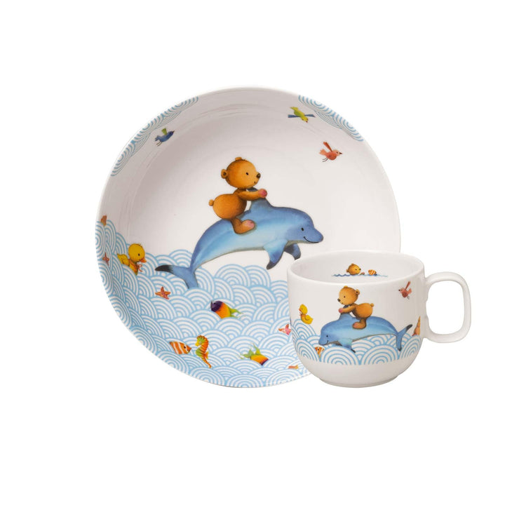 Villeroy &amp; Boch Happy as a Bear Kindergeschirr-Set 2-teilig – Tiefer Kinderteller (19,5 cm) und Kind