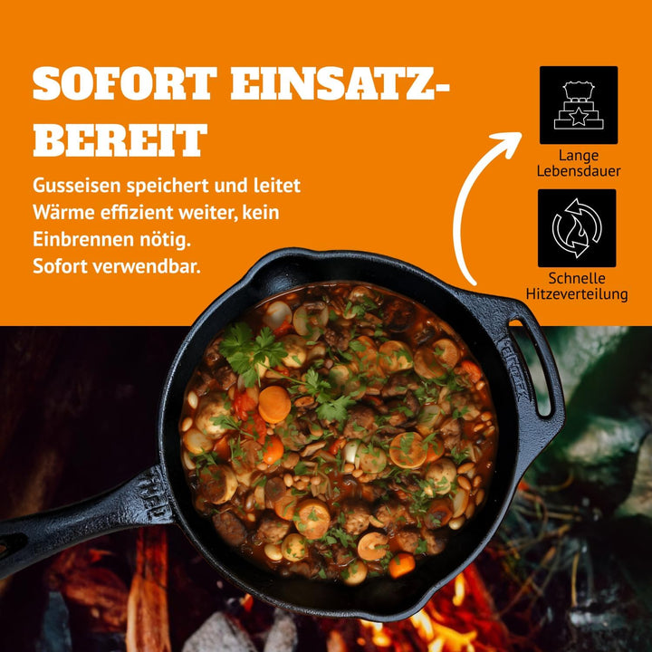 Petromax Feuerpfanne mit Stiel - Pfanne aus Gusseisen für alle Grill- und Herdarten, Gasflamme, Back