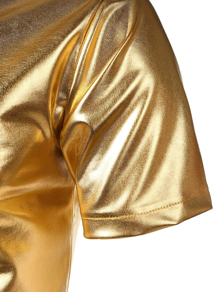 JOGAL Herren Metallic Glänzend Bronzing Nachtklub Party Hemd Gold S, Gold S