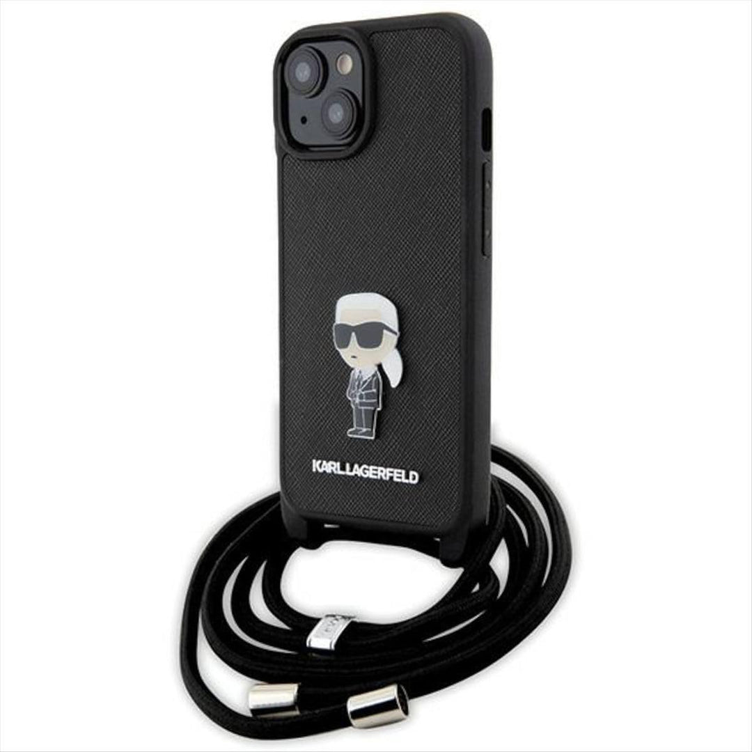 KARL LAGERFELD KLHCP15SSASKNPSK Hülle für iPhone 15 6.1" hardcase Schwarz Crossbody Saffiano Monogra