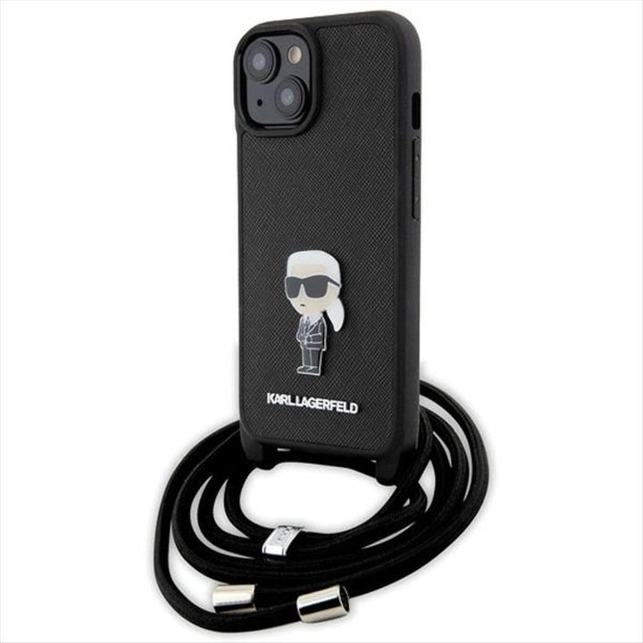 KARL LAGERFELD KLHCP15SSASKNPSK Hülle für iPhone 15 6.1" hardcase Schwarz Crossbody Saffiano Monogra
