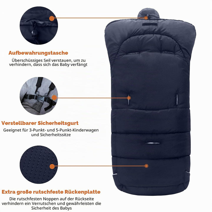 Fusssack Babyschale für Kinderwagen Buggy Universal Winter Baby Blau 102X54CM, Blau 102X54CM