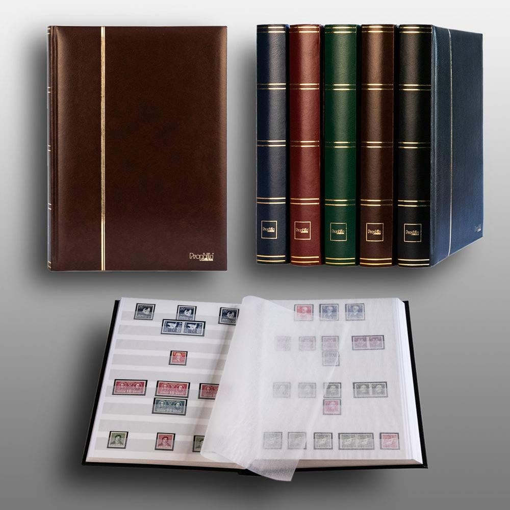 Prophila 60 weisse Seiten Luxus Briefmarkenalbum Einsteckbuch wattiert brauner Einband