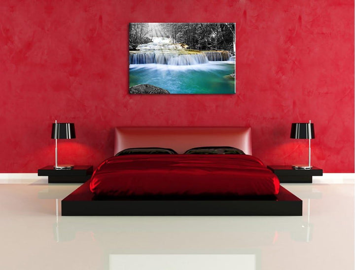 Wilder Bach im Urwald schwarz/weiss Format: 100x70 auf Leinwand, XXL riesige Bilder fertig gerahmt m