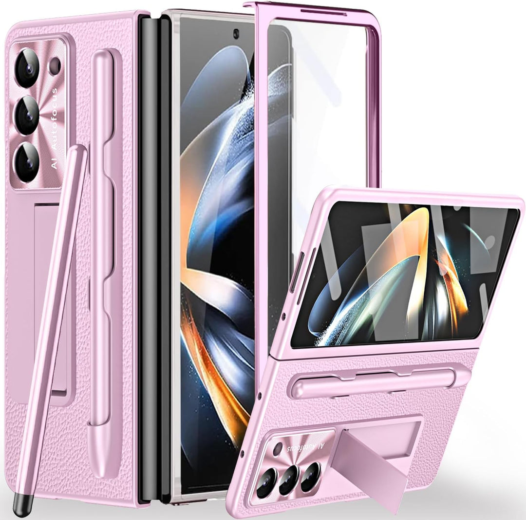 Miimall Lederhülle Kompatibel mit Samsung Galaxy Z Fold 5 Hülle mit Pen+Stifthalter, Fold 5 Hülle mi