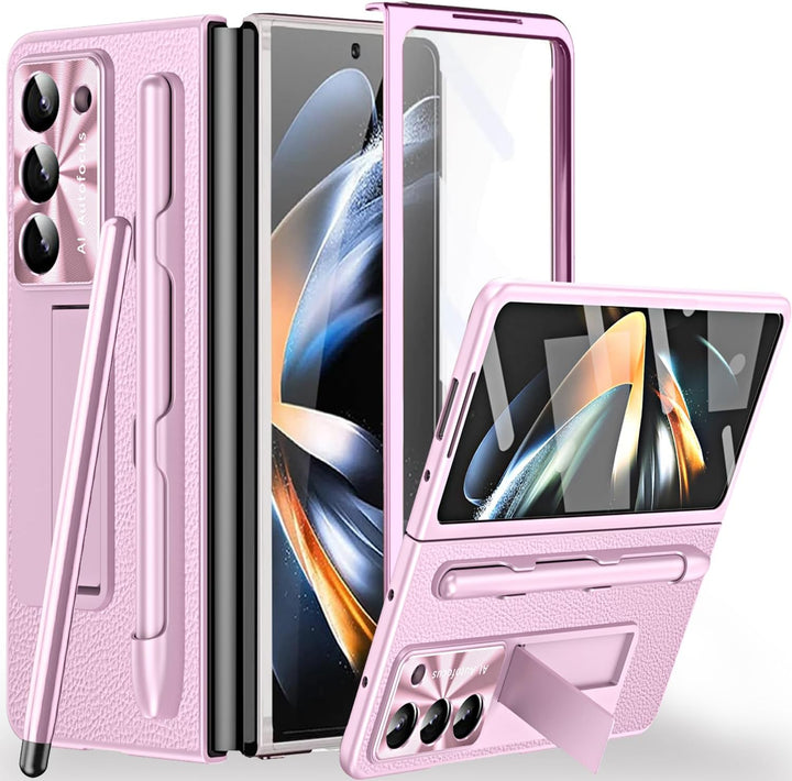 Miimall Lederhülle Kompatibel mit Samsung Galaxy Z Fold 5 Hülle mit Pen+Stifthalter, Fold 5 Hülle mi