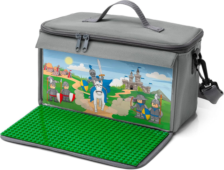 fantifant Baustein Tasche für Lego mit ausklappbarer Bauplatte kompatibel mit Lego Tasche MIT AUSTAU