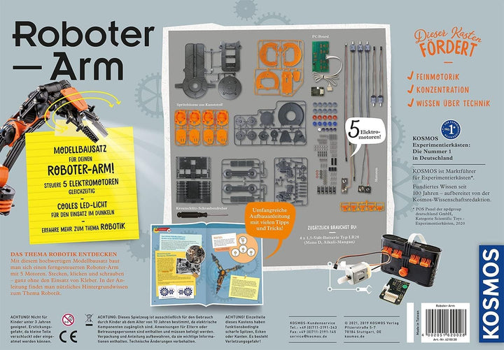 KOSMOS Roboter-Arm, Modellbausatz für deinen elektrischen Roboterarm, mit 5 Motoren und Steuereinhei