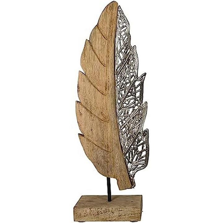 Casablanca Deko Skulptur XL Dekoration Blatt - Natur Silber Farben - Höhe 52 cm