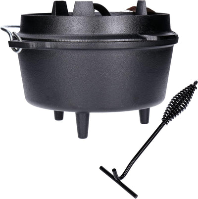 TP Premium BBQ Dutch-Oven Tripod Set, 7-teilig mit Feuer-Topf, Dreibein, Pfanne aus Gusseisen, Grill