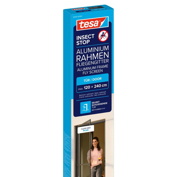 tesa INSECT STOP Aluminium-Rahmen Fliegengitter Tür 120 x 240 cm Anthrazit | Langlebiges Fliegengitt