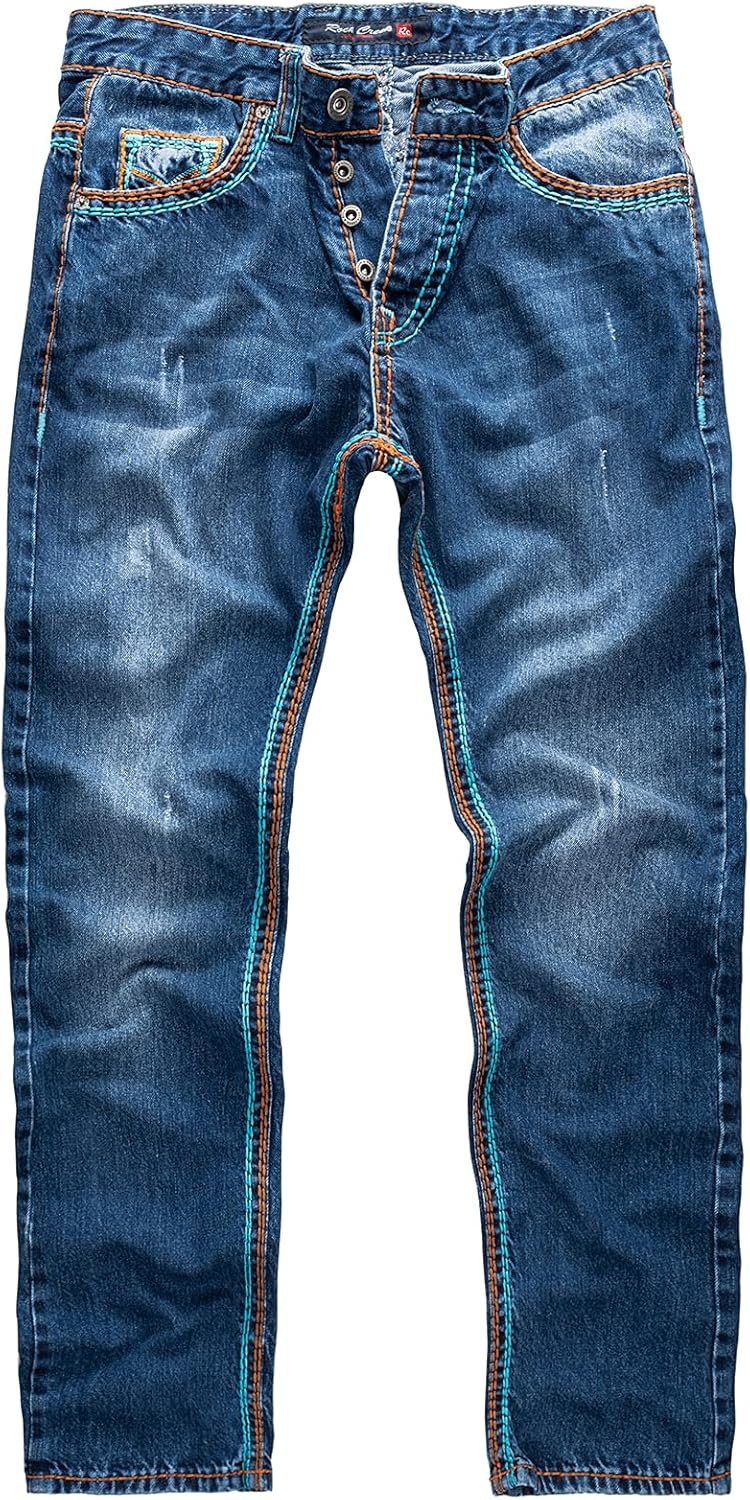 Rock Creek Herren Designer Jeans Hose Dicke Nähte Vintage Blau RC-2056 29W / 30L Dunkelblau - Rc-227