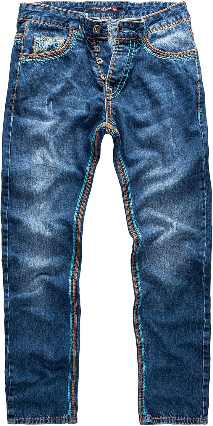 Rock Creek Herren Designer Jeans Hose Dicke Nähte Vintage Blau RC-2056 29W / 30L Dunkelblau - Rc-227