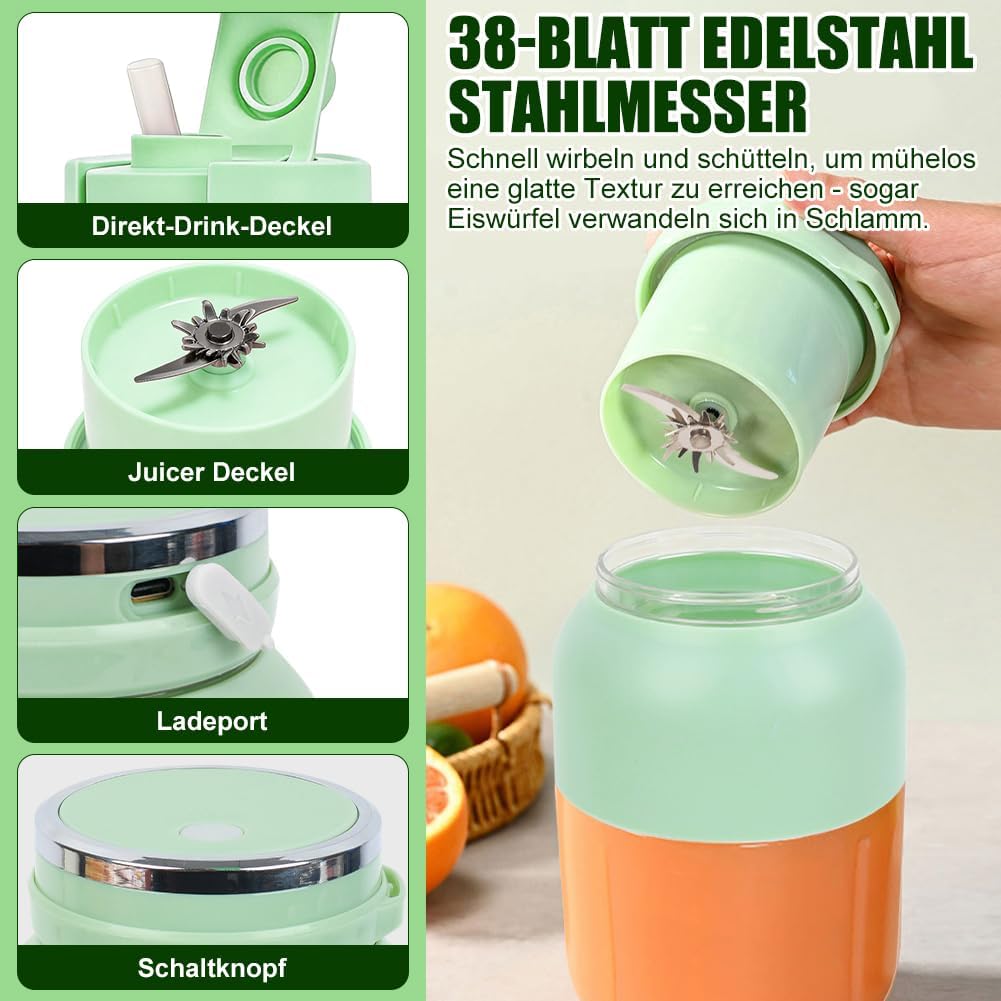 Fresh Juice Mixer Flasche, Smoothie Maker to Go, 1200 ml Flaschenmixer mit 38 Klingen, Tragbarer Mix