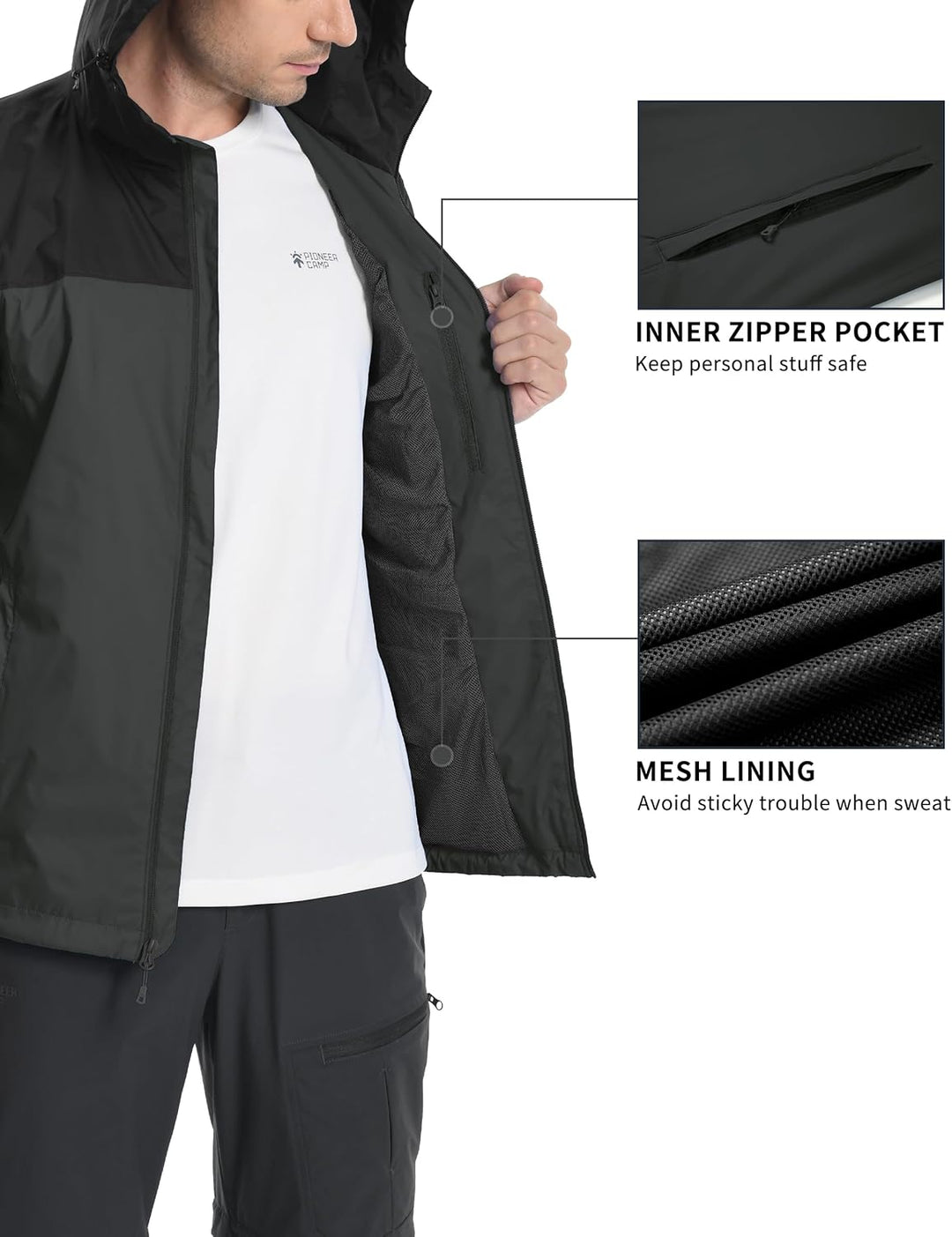 Pioneer Camp Herren Regenjacke Wasserdicht Atmungsaktiv Leichte Winddicht Windbreaker Packbare Outdo