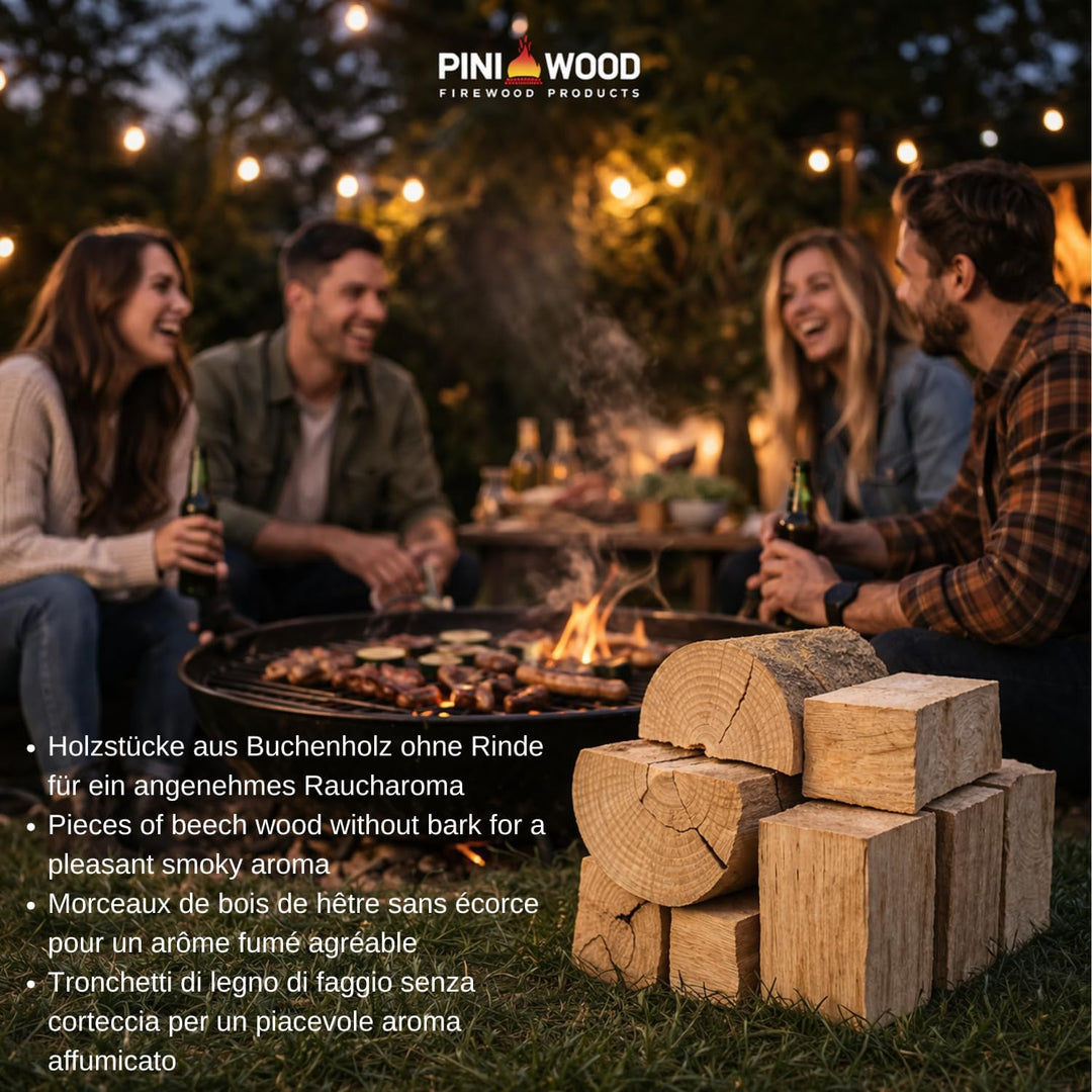 PINI Räucherholz Smokerholz Grillholz BBQ-Holz Wood Chunks Buchenholz OHNE RINDE 30 kg für Smoker Gr