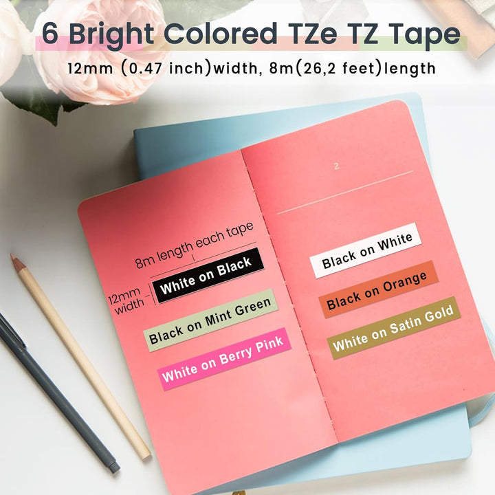 6x Markurlife TZe Schriftband 12mm Kompatibel mit Brother P-Touch Bänder TZe-231 12mm 0,47 laminiert