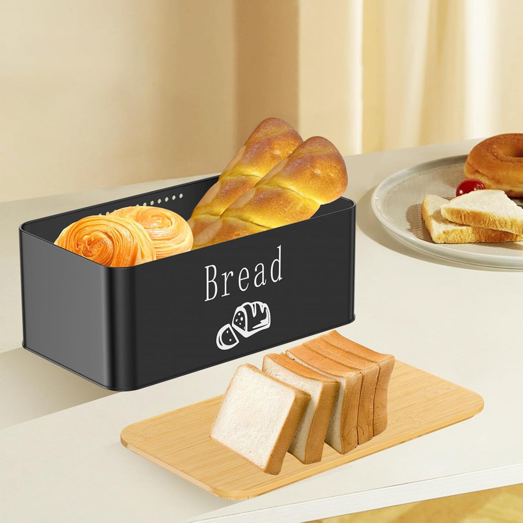 Brotkästen, Brotdose mit Hochwertigem Bambusdeckel, Kann Als Schneidebrett, Brotbox Aus Metall, für