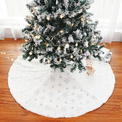 Funmo Weihnachtsbaum Decke Weiss 122cm, Silber Glitter Schneeflocke für Weihnachtsbaumdekoration Run