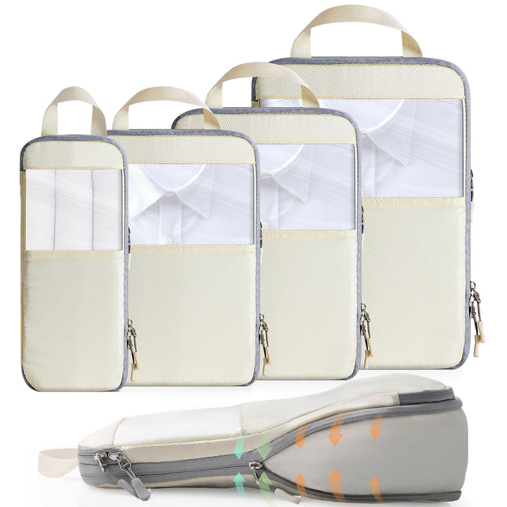 Cozary Koffer Organizer Packing Cubes Compression 4 Stück - Packwürfel mit hohem Fassungsvermögen, T