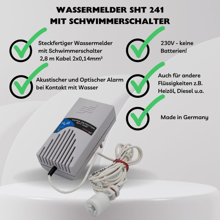 Schabus SHT 241 Wassermelder mit externem Mini-Schwimmerschalter, netzbetrieben