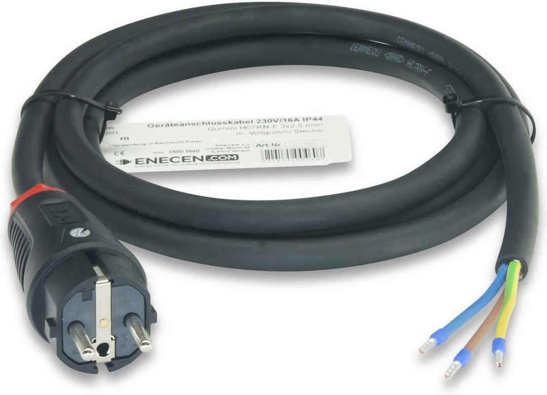 ENECEN 1182210 Anschlusskabel 230V/16A IP44 Gummi H07RN-F 3x2,5 mm² mit Vollgummi-Stecker/freies End