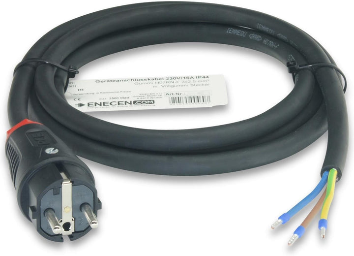 ENECEN 1182210 Anschlusskabel 230V/16A IP44 Gummi H07RN-F 3x2,5 mm² mit Vollgummi-Stecker/freies End