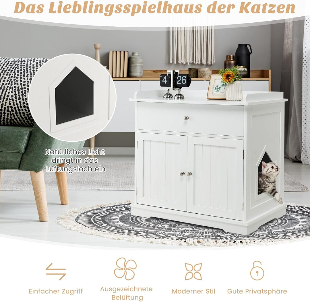 GYMAX Katzenklo Schrank, Katzenschrank für Katzentoilette, Katzenhaus versteckt mit Seiteneingang, S
