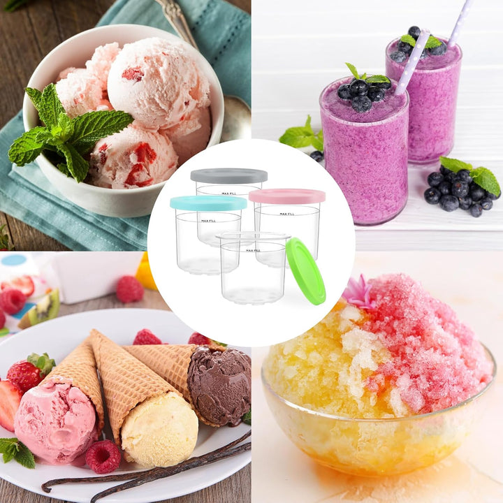 Nepfaivy Behälter für Ninja Creami Eismaschine - 4er-Set Eiscremebecher und Deckel Kompatibel mit Ni