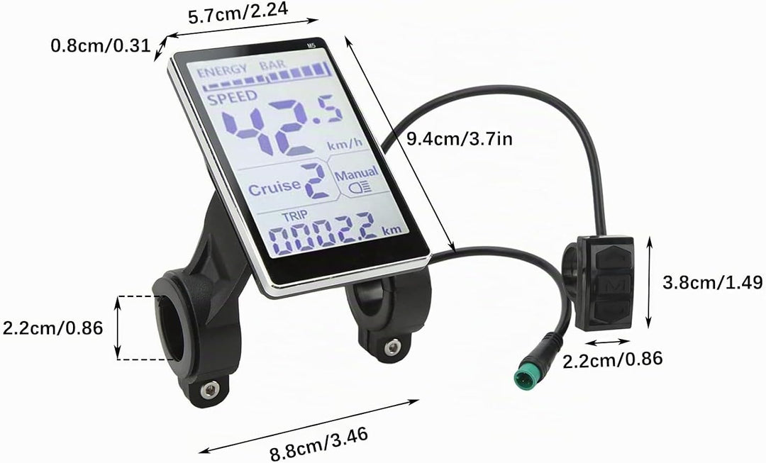 Elektrofahrrad LCD Display, 24V 36V 48V 60V 5-polig Elektrofahrrad-LCD-Messgerät mit Wasserdichter S