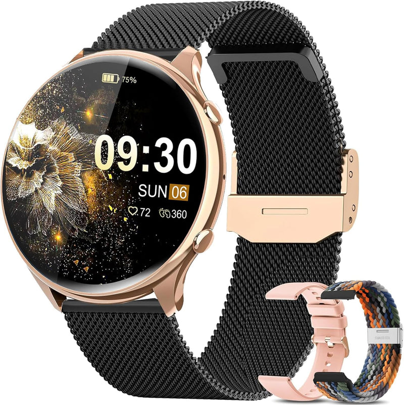 elfofle Smartwatch Damen mit Telefonfunktion, 1,39 Zoll TFT HD Touchscreens, IP67 Wasserdicht mit 12