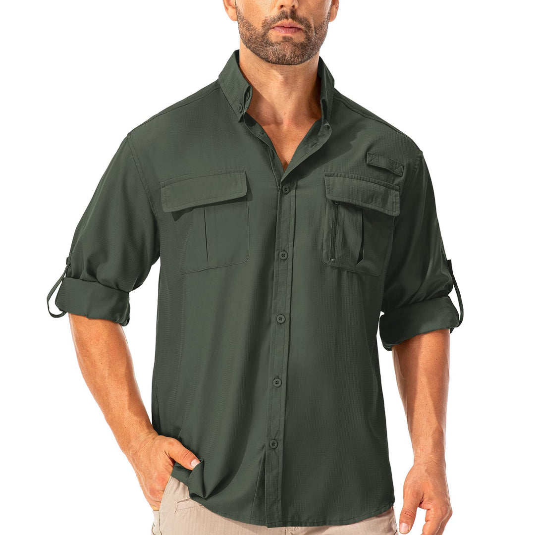Asfixiado Hemd Herren Safari UPF50+ UV Schutz Wanderhemd Herren Langarm Funktionshemd Outdoorhemd At