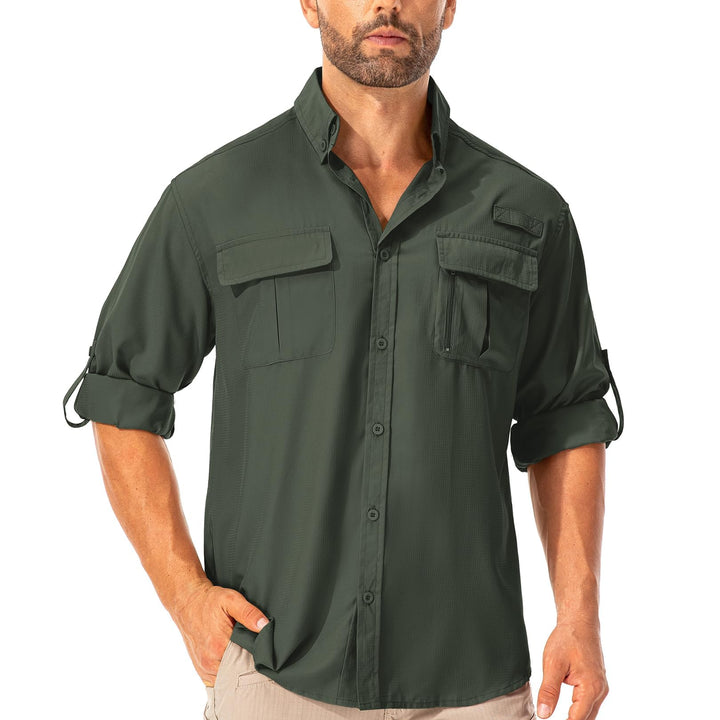 Asfixiado Hemd Herren Safari UPF50+ UV Schutz Wanderhemd Herren Langarm Funktionshemd Outdoorhemd At