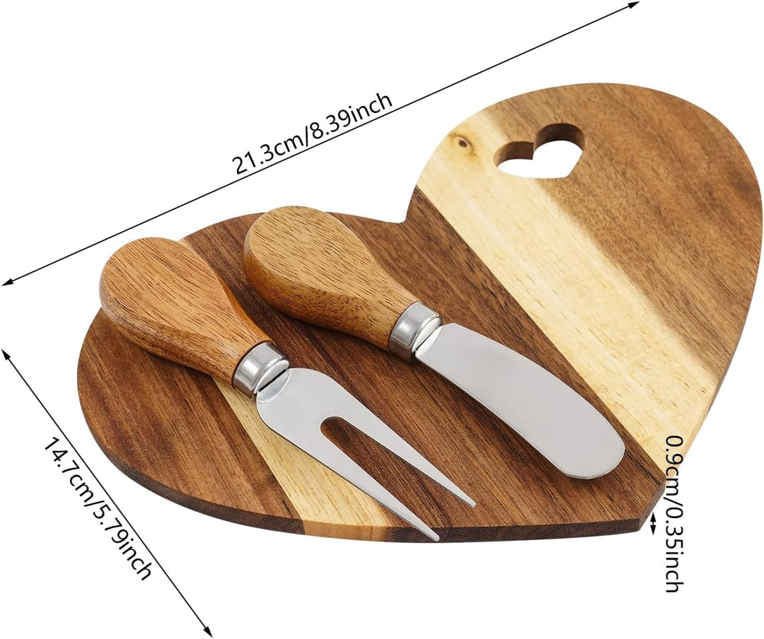 Käsebrett Servierbrett Holz Herzform 18er Set Mit Besteck | Aus Akazienholz,Mit Geschenkbox,Für Käse