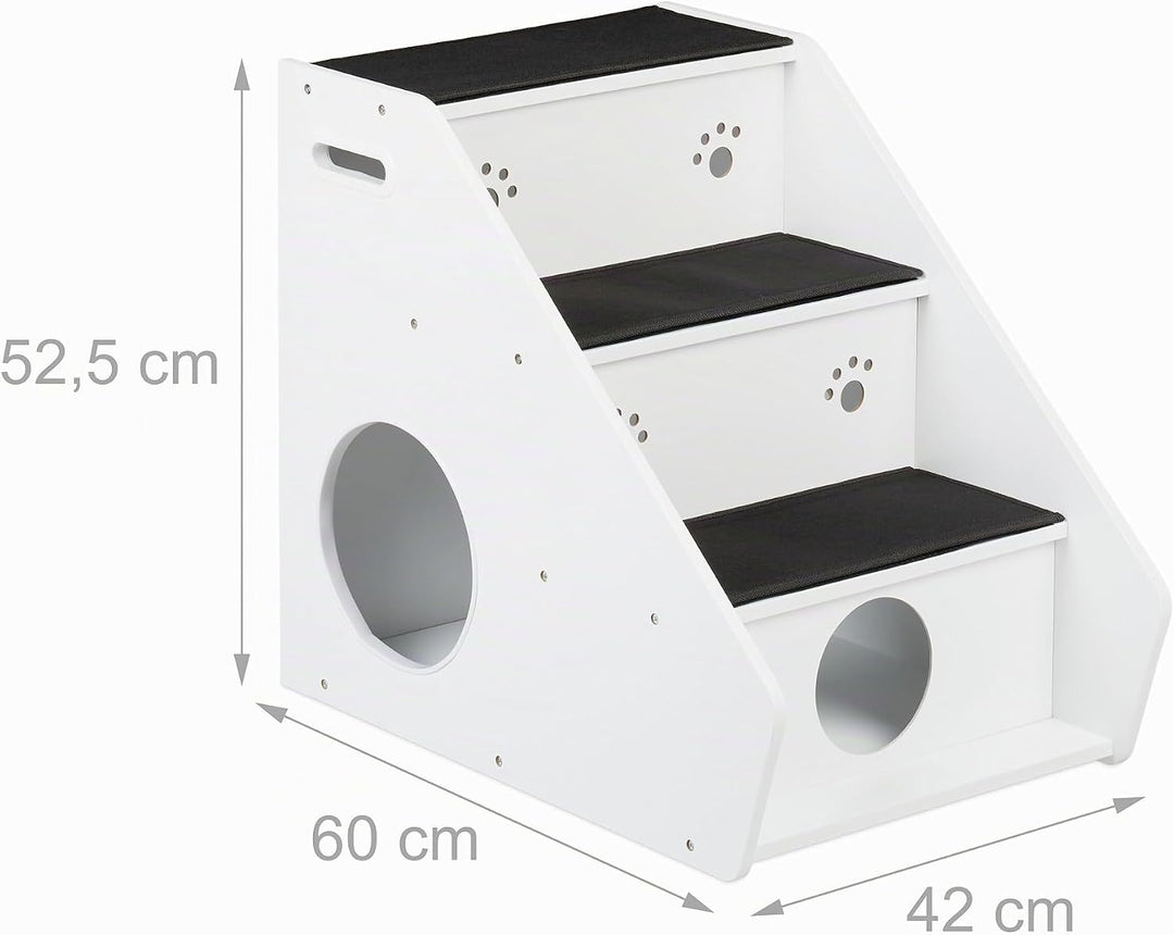 Relaxdays Hundetreppe 3 Stufen, Hunde &amp; Katzen, HBT 52,5x42x60 cm, Haustiertreppe Teppich, Bett &amp; Co
