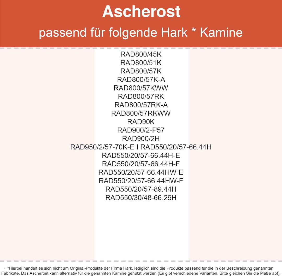 Kaminrost/Ascherost Eckig 215 x 190 x 10 mm passend für Hark ** Kaminöfen inkl. Modellübersicht - As