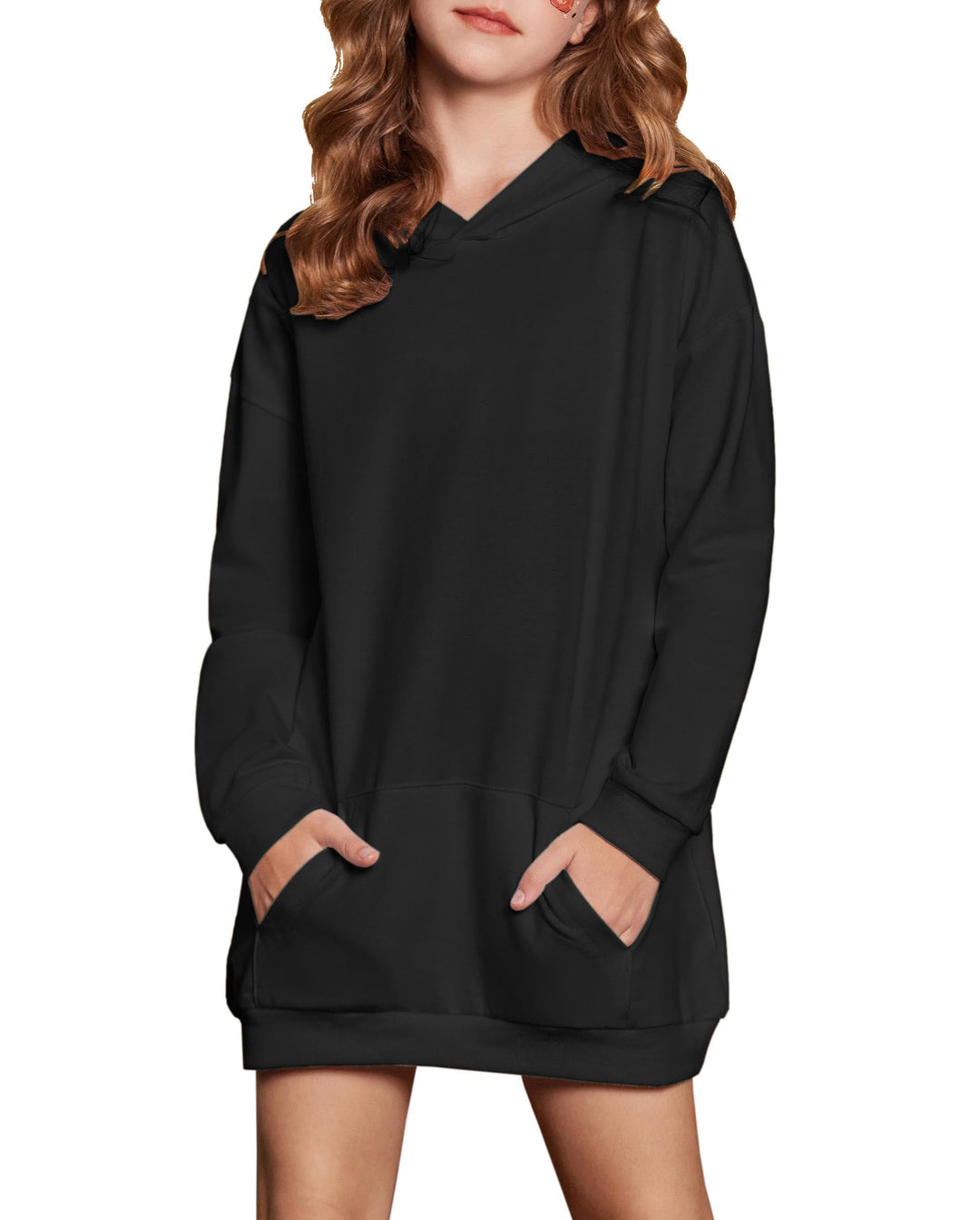 Arshiner Mädchen Hoodie Kleid Kinder Lang Kapuzenpullover Winter Pullover Mode Freizeit Sweatshirt f