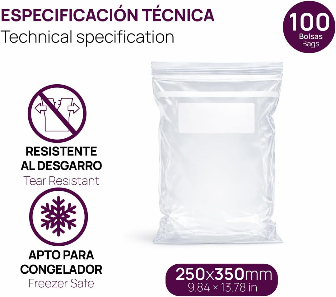 Transparente ZIP-Beutel 250x350 mm mit Luftdichtem Verschluss, Zip-Beutel für Lebensmittel, Snacks,