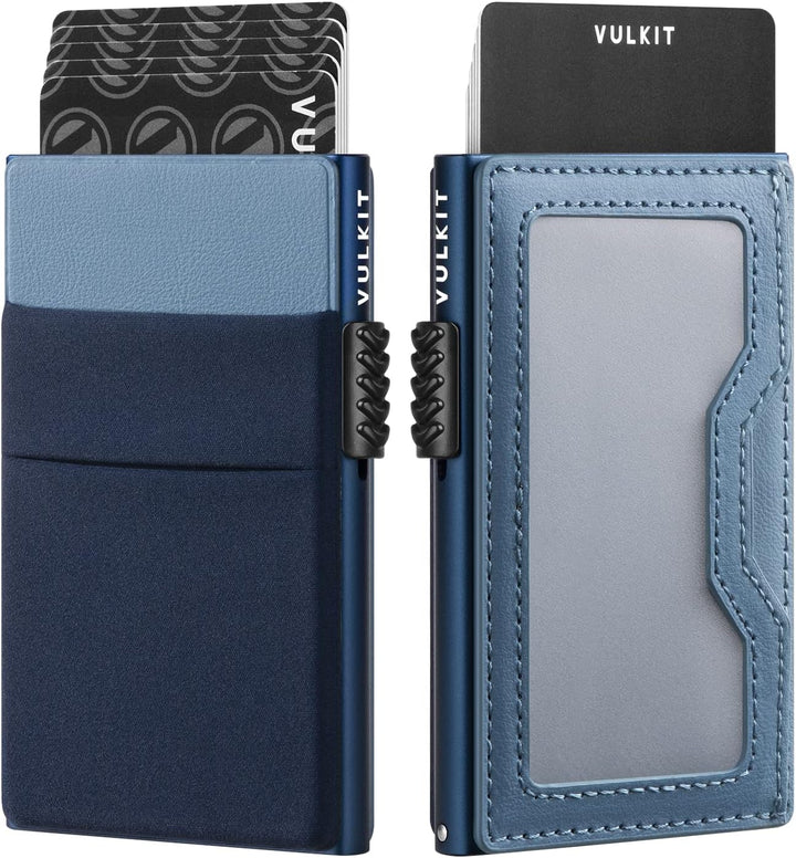VULKIT Kreditkartenetui mit EDC-Fächern und Ausweisfenster, RFID-blockierende Pop Up Karten Geldbörs