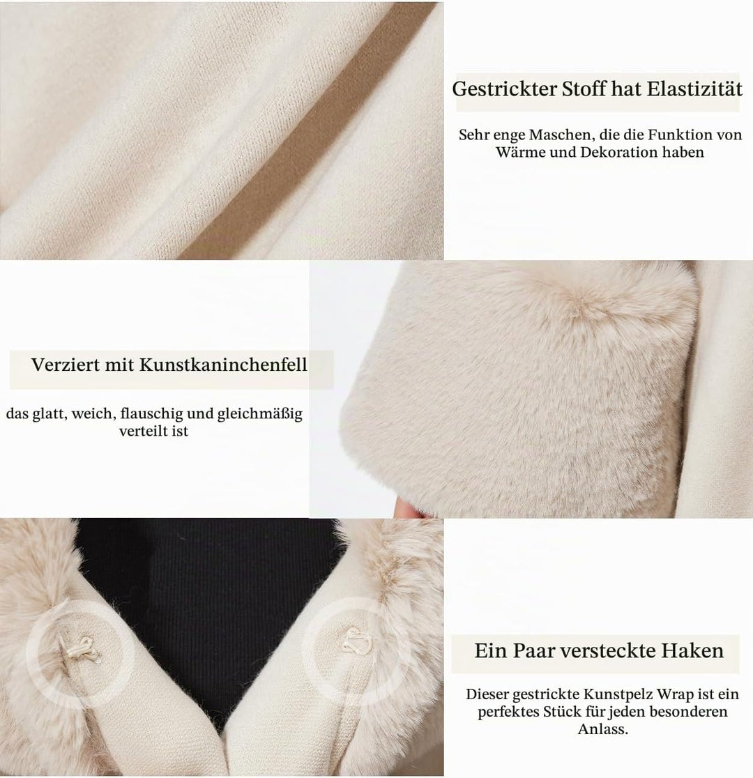 BEAUTELICATE Kunstpelz Poncho Stola Damen Umhang Cape Herbst Strickjacke Winter Mantel Mit Kunstfell