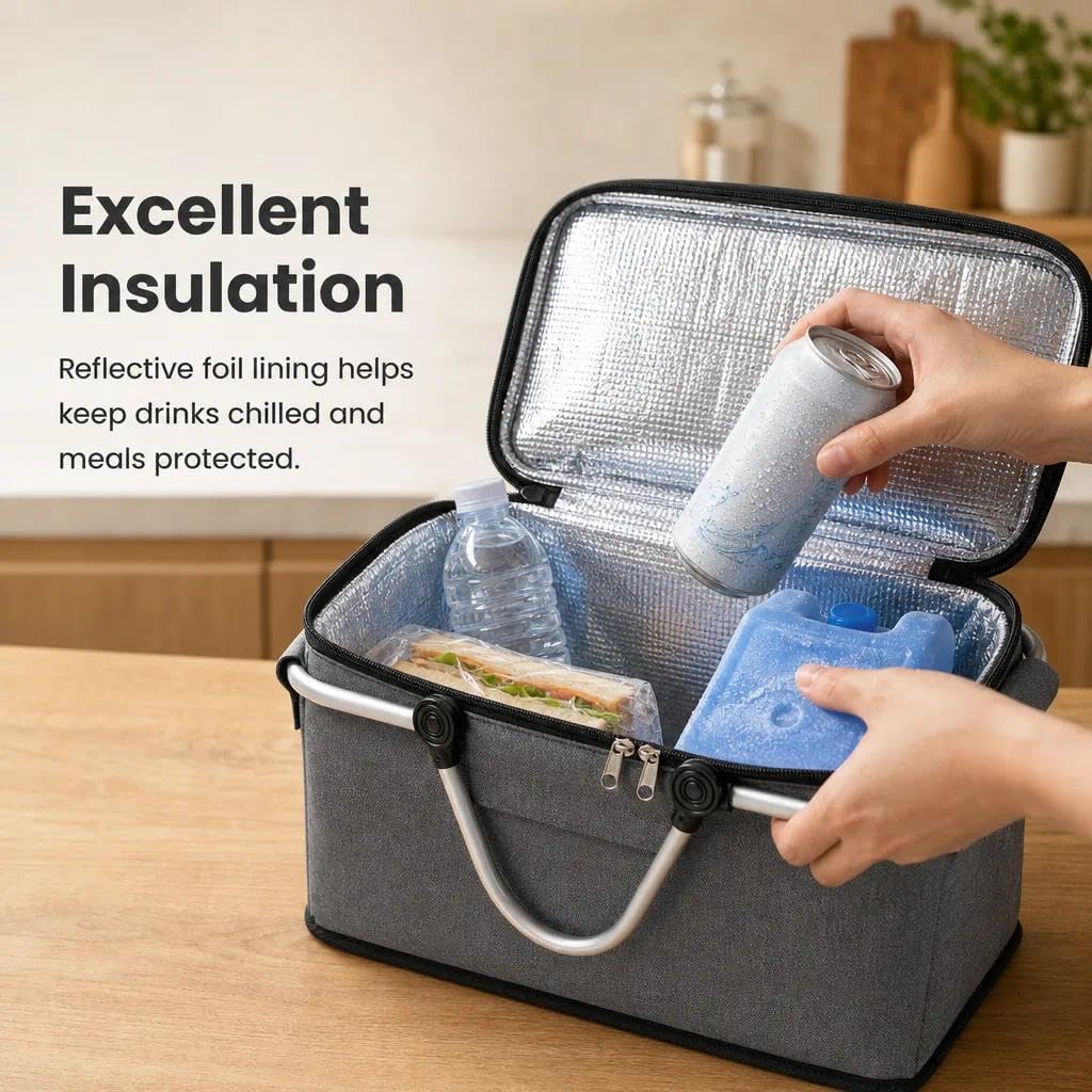 Einkaufskorb Faltbar, Einkaufskorb mit Kühlfunktion, Thermo als Picknickkorb, Tragekorb, für Picknic