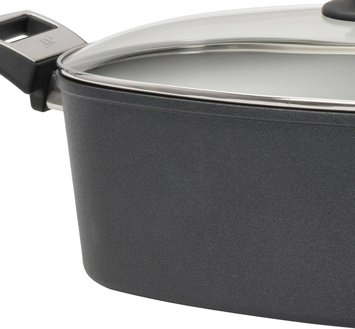 SKK grosser Antihaft Gussbräter 40x24 cm - ohne Induktion - rechteckiger Aluguss Bräter mit Glasdeck